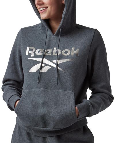 Reebok Metallic Foil Logo Pullover Fleece Hoodie - Gray