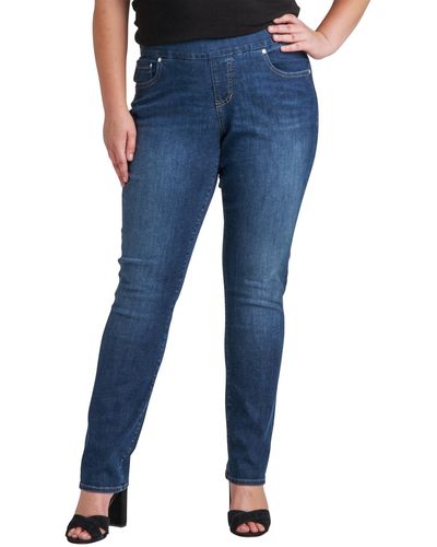 Jag Plus Size Peri Mid Rise Straight Leg Pull-on Jeans - Blue