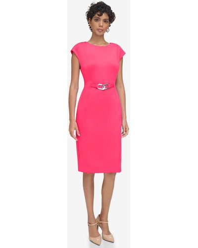 Calvin Klein Waist-detail Boat-neck Sheath Dress - Pink