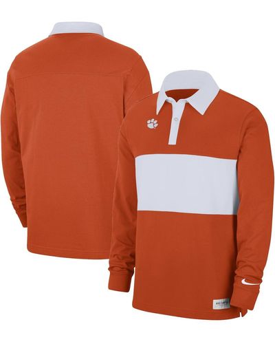 Nike Clemson Tigers Striped Long Sleeve Polo Shirt - Orange