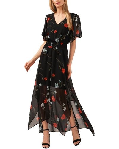 Cece Floral Flutter Sleeve Maxi Dress - Black