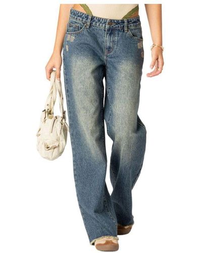 Edikted Doll House Low Rise Washed Jeans - Blue