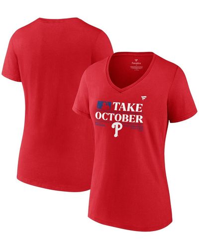 Fanatics Philadelphia Phillies 2023 Postseason Locker Room V-neck T-shirt - Red