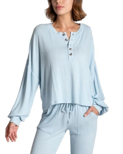 MIDNIGHT BAKERY Blair Hacci Long Sleeve Pajama Top - Blue