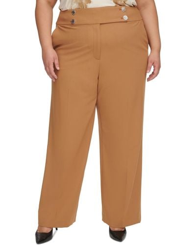 Calvin Klein Plus Size High-rise Wide-leg Lux Pants - Brown