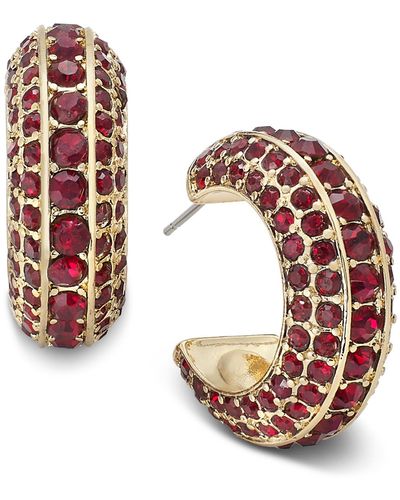 INC International Concepts Gold-tone Crystal Half Hoop Earrings - Red