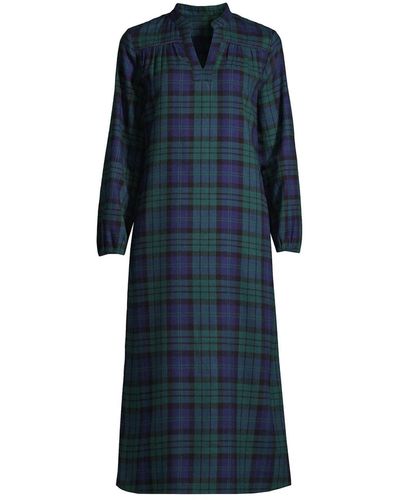 Lands' End Long Sleeve Flannel Nightgown - Blue