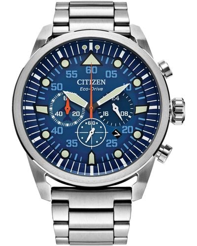 Citizen Eco-drive Chronograph Avion Weekender Stainless Steel Bracelet Watch 45mm - Blue