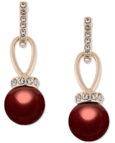 Charter Club Imitation Pearl And Pave Drop Earrings - Red