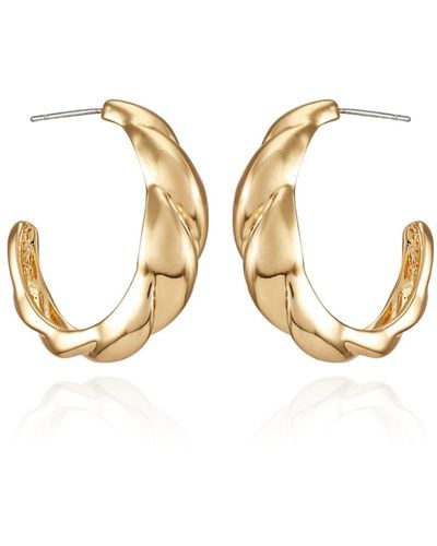 Tahari Tone Open C Textured Hoop Earrings - Metallic