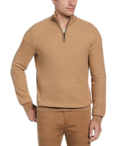 Perry Ellis Micro Check Quarter-zip Sweater - Natural