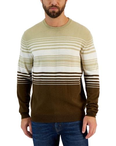Club Room Dylan Merino Striped Long Sleeve Crewneck Sweater - Gray