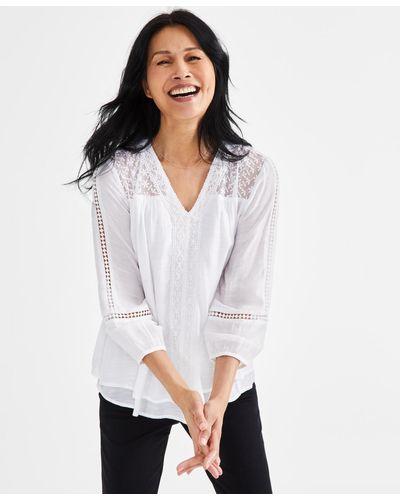 Style & Co. 3/4-sleeve Embroidered Lace Top - White