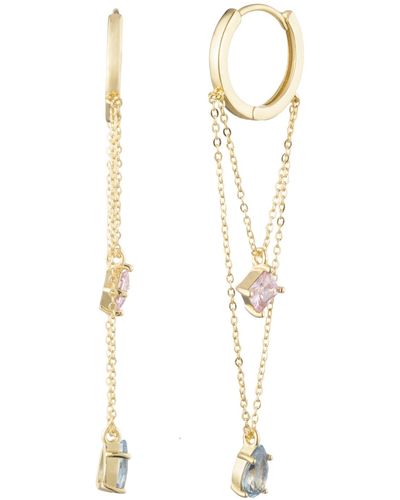 Bonheur Jewelry Vivienne Small Hoop Pink Topaz Crystal Earrings - White