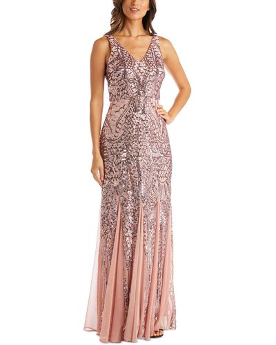 R & M Richards R&m Richards Petite Sleeveless Pleated Sequin Embellished Gown - Pink