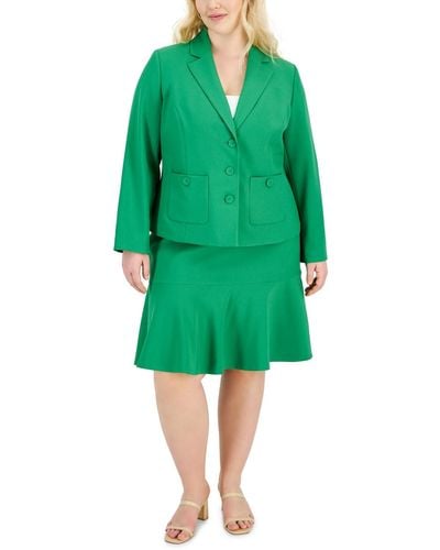 Le Suit Plus Size Crepe Three-button Flounce-skirt Suit - Green