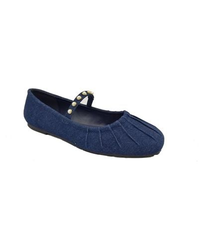 Kenneth Cole Eimar Imitation Pearl Square Toe Ballet Flats - Blue