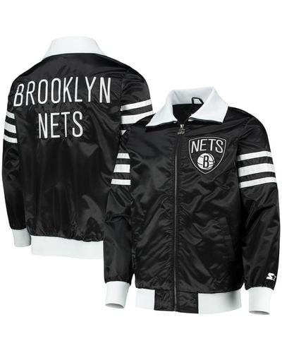 Starter Brooklyn Nets The Captain Ii Full-zip Varsity Jacket - Black