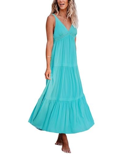 CUPSHE Turquoise Plunging Sleeveless Maxi Beach Dress - Blue
