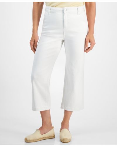 Style & Co. Petite High-rise Cropped Wide-leg Jeans - White