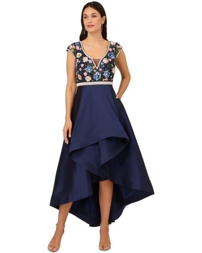 Adrianna Papell Beaded High-low Taffeta Gown - Blue
