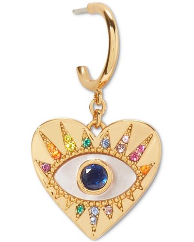Kate Spade Gold-tone Multicolor Cubic Zirconia Evil Eye Heart Charm huggie Hoop Earrings - Metallic
