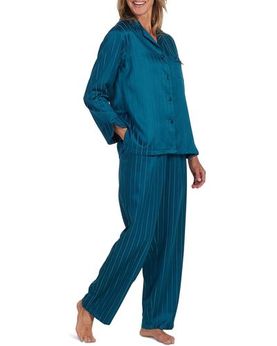 Miss Elaine 2-pc. Striped Notched-collar Pajamas Set - Blue