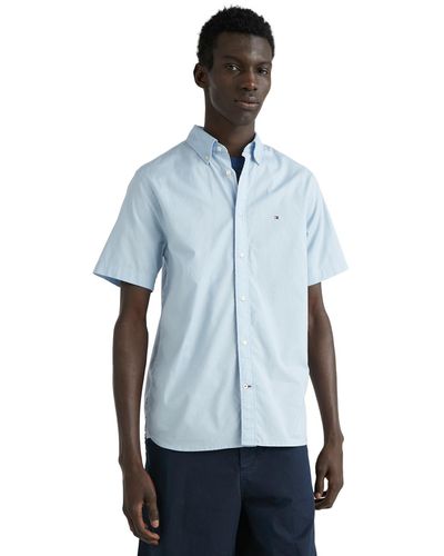 Tommy Hilfiger Flex Poplin Regular-fit Short-sleeve Shirt - Blue