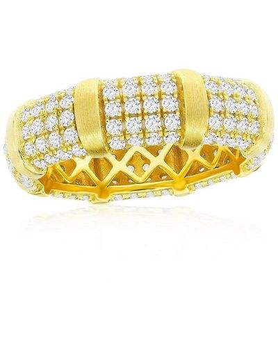 Simona Plated Over Sterling Silver Micro Pave Cz Matte Eternity Ring - Yellow