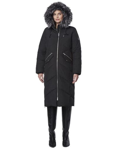 Andrew Marc Phoebe Zip Front Long Down With Faux Fur Trimmed Coats - Black