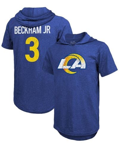 Majestic Threads Odell Beckham Jr. Los Angeles Rams Player Name & Number Tri-blend Hoodie T-shirt - Blue
