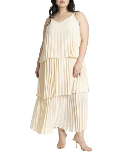 Eloquii Plus Size Pleated Layered Maxi Dress - Natural