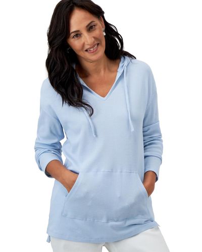 Style & Co. Petite Waffle-knit Tunic Hoodie - Blue