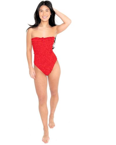 DAI MODA Ruffle One Piece Bandeau Compression Swimsuit - Red