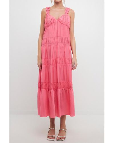 Free the Roses Ruched Layered Sweetheart Maxi Dress - Pink