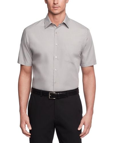 Van Heusen Poplin Solid Short-sleeve Dress Shirt - Gray