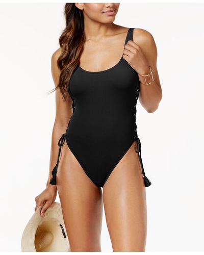 Vince Camuto Riviera Side Lace-up One-piece High-leg Swimsuit - Black