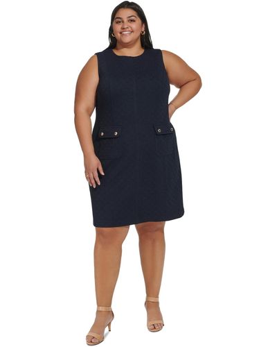 Tommy Hilfiger Plus Size Jacquard Sleeveless Shift Dress - Blue