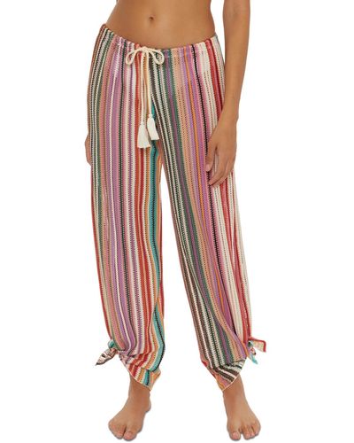 Becca Seaside Striped Crochet Cover Up Pants - Red