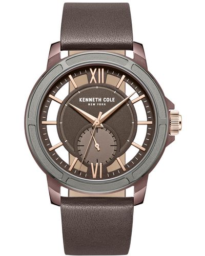 Kenneth Cole Transparency Genuine Leather Watch 44mm - Gray