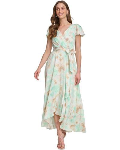 DKNY Printed Faux-wrap Gown - Green