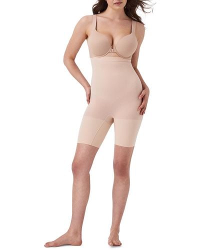 Spanx High-waisted Mid-thigh Shaping Shorts 10398r - Pink