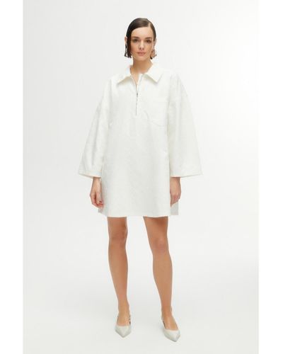 Nocturne Over D Denim Shirt Collar Dress - White