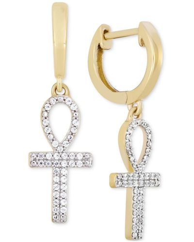 Macy's Diamond Ankh Cross Dangle Hoop Earrings (1/6 Ct. T.w. - White