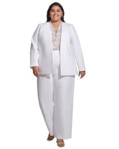Calvin Klein Plus Size Collarless Open Front Long Sleeve Jacket Mid Rise Belted Wide Leg Pants - Gray