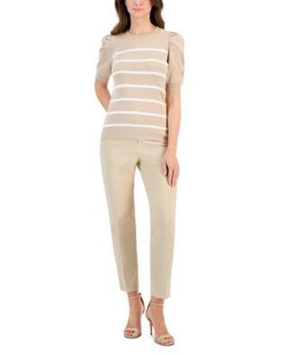 Anne Klein Puff Sleeve Sweater Ankle Pants - Natural