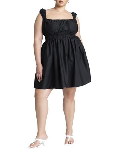 Eloquii Plus Size Poplin Flare Mini Dress - Black