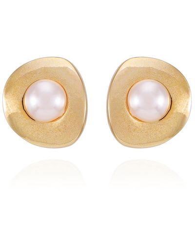 Tahari Tone Imitation Pearl Clip On Button Earrings - White