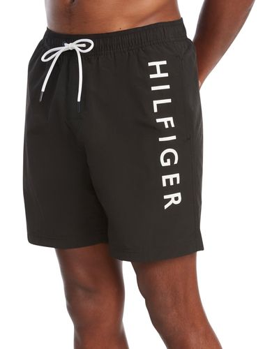 Tommy Hilfiger Regular-fit Logo-print 7" Swim Trunks - Black