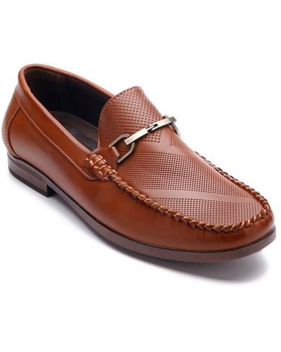 Aston Marc Perforated Buckle Loafers - Brown